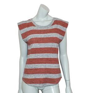 SANDRO Women's Size 3 Short Sleeve Sweatshirt Back Leather Lace up Striped